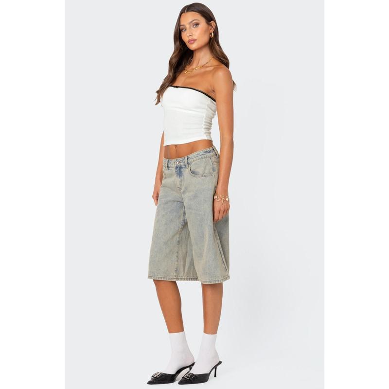 Xtra Long Acid Wash Denim Bermuda Shorts