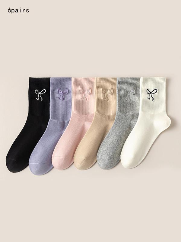 Women's Bow Embroidery Crew Socks, Soft Comfortable Breathable Socks for Daily Wear, Multipack Knit Socks for All Seasons