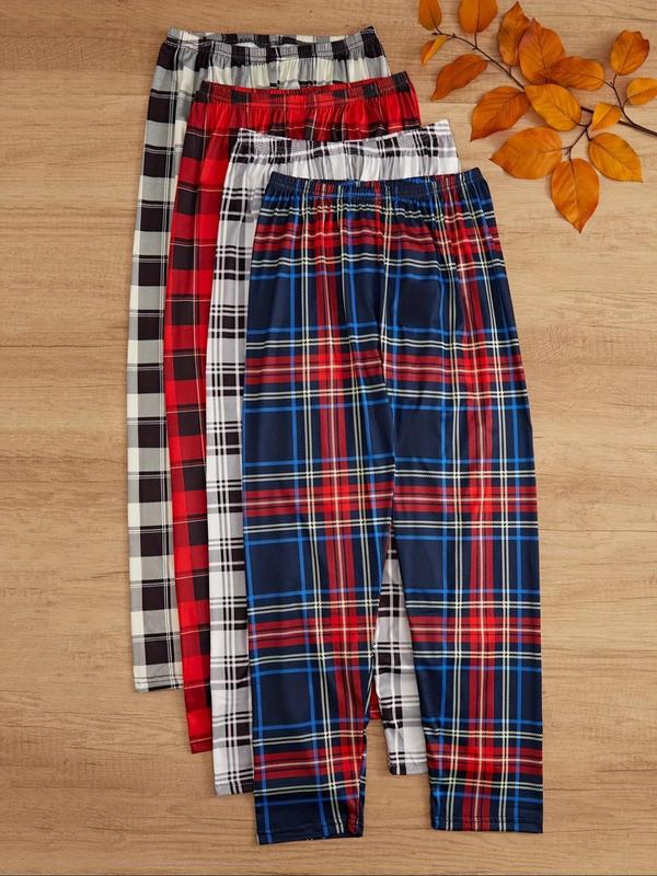 Women's Christmas Themed Plaid Print Elastic Waist Sleep Pants, Pj Pants, Casual Comfy Lounge Pants for Spring & Fall, Ladies Sleepwear for Indoor Wear