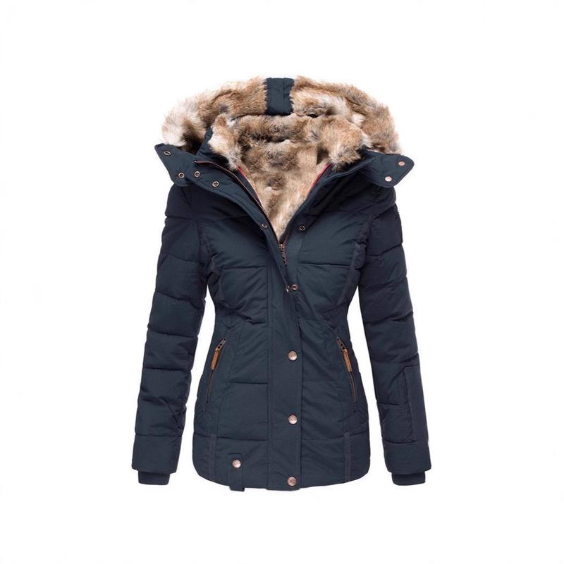 2024 Winter Warm Fur Collar Cotton Clothes Women's Long-Sleeve Zipper Slim-Fitting Cotton-Padded Jacket Coat Hooded Coat