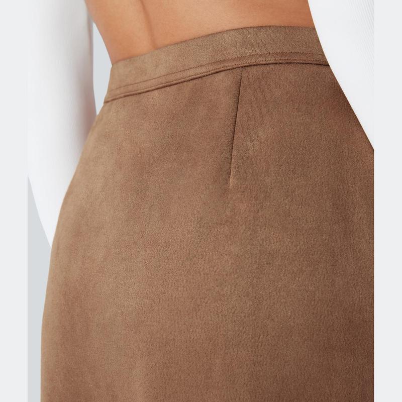 Halara High Waisted Side Pocket Split Suede Midi Work Skirt