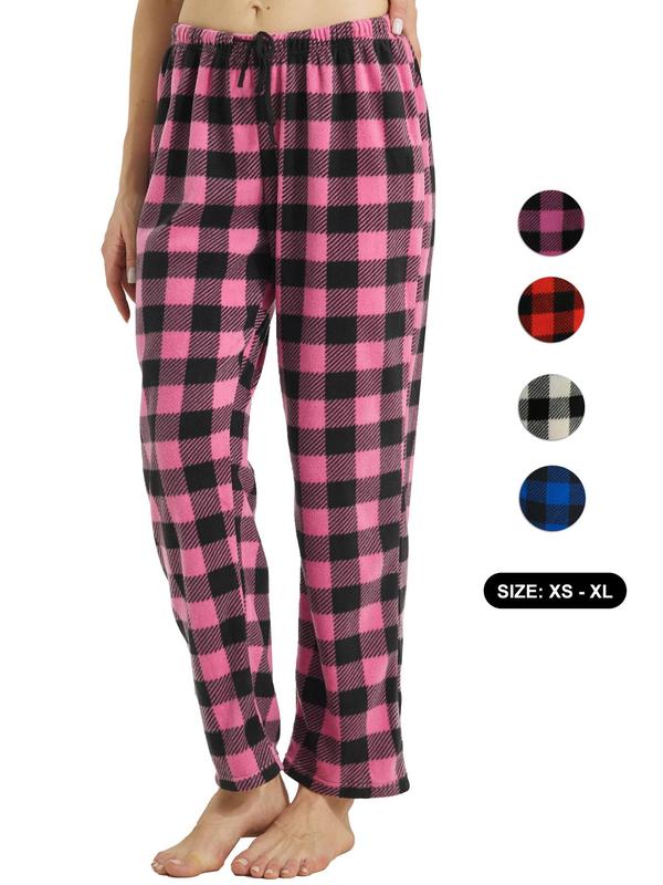 Women's Plaid Print Straight Leg Fleece Pajama Pants, Casual Drawstring Waist PJ Pants, Women Sleep Bottoms for Fall & Winter, Womenswear Pajama Set