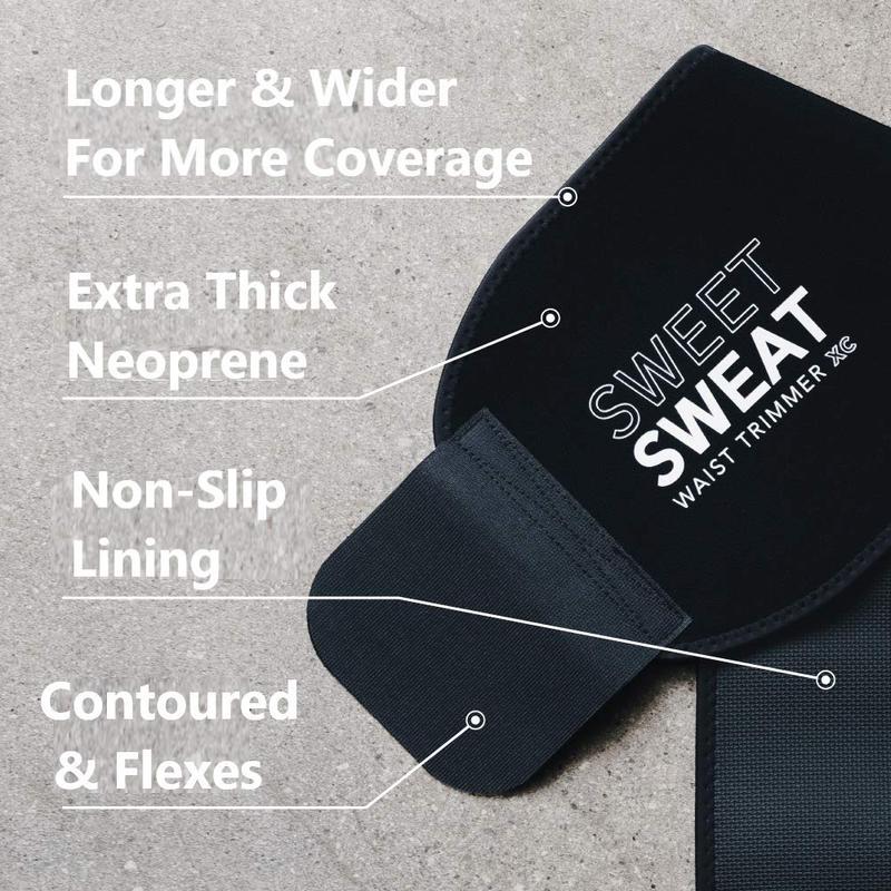 Sweet Sweat Ab Trainer 'Xtra-Coverage' Belt | Premium Waist Trainer with more Torso Coverage for a Better Sweat! (Large) Black