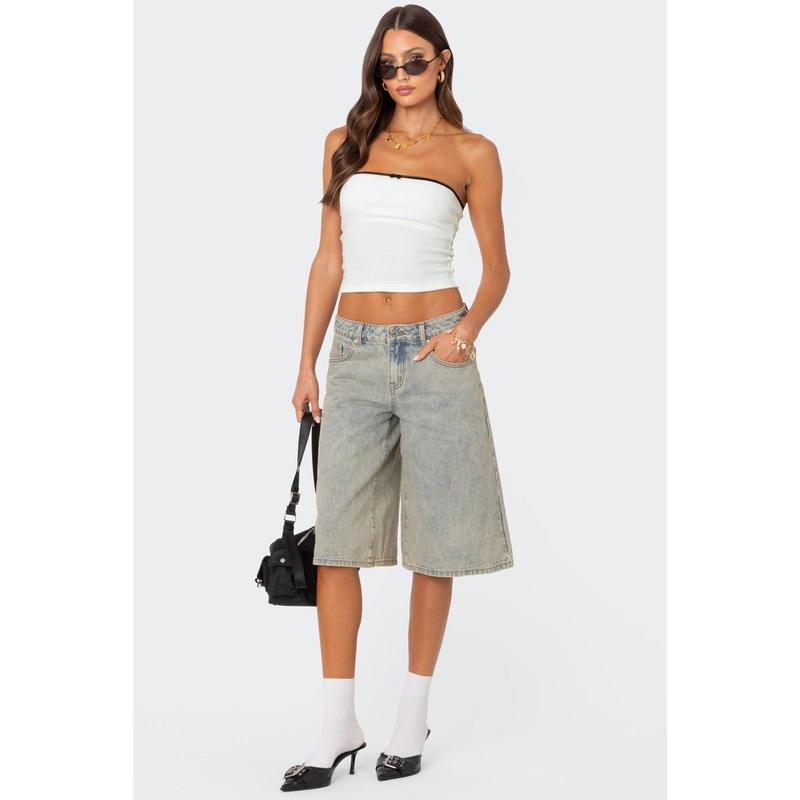 Xtra Long Acid Wash Denim Bermuda Shorts