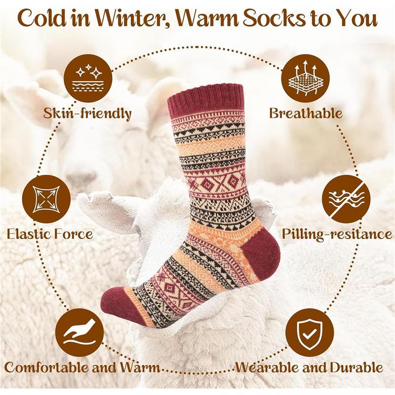 5 Pairs Womens Wool Socks Winter Warm Socks Thick Knit Cabin Cozy Crew Soft Womenswear Accessory