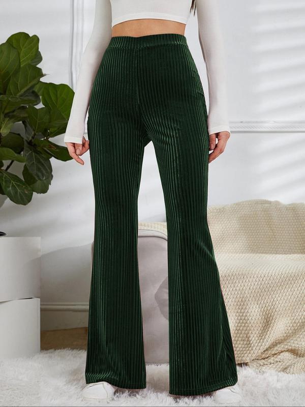 Women's Solid High Waist Flare Leg Pants, Casual Comfy Elastic Waist Bell Bottom Trousers for Daily Wear, Ladies Bottoms for Fall & Winter