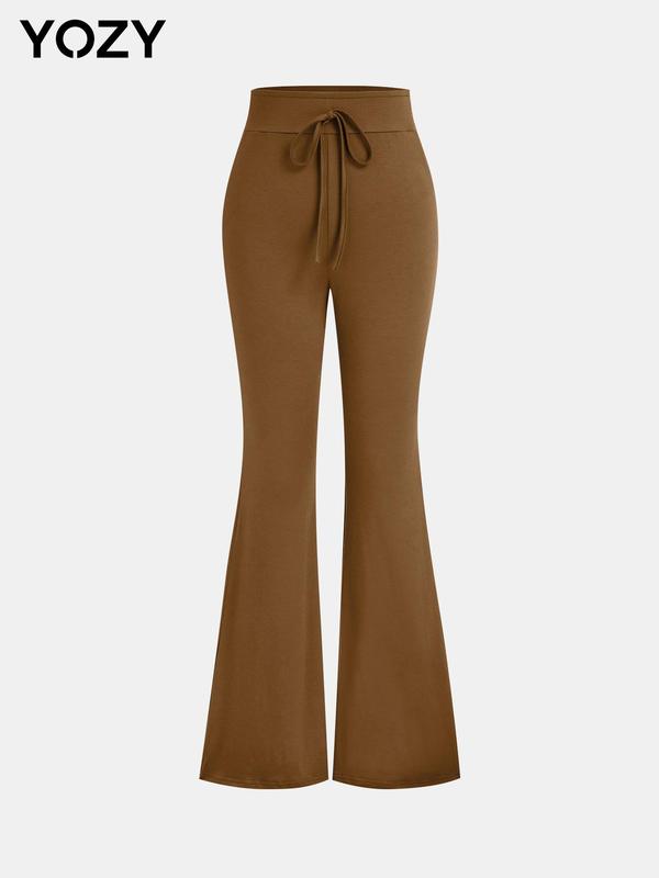 YOZY Christmas Deals, High Waist Flare Leg Pants, Casual Comfy Plain Drawstring Waist Bell Bottom Trousers, 2024 Women's Daily Wear for All Seasons, Christmas 2024 Trend, Fall & Winter Clothes