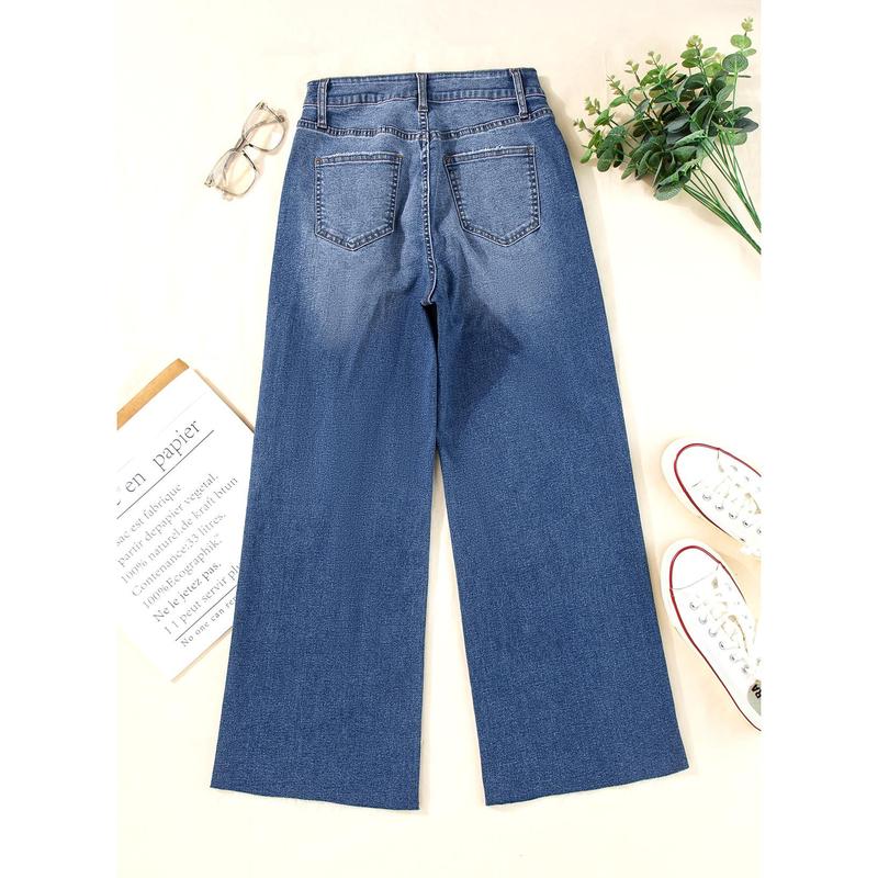 Dokotoo Womens High Waist Baggy Jeans Wide Leg Casual Petite 2024 8 points Length Stretch Denim Pants