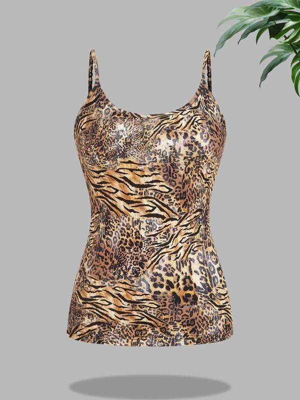 Women's Plain All Over Print Cami Top, Casual Sleeveless Spaghetti Strap Top for Summer, Ladies Clothes for Daily Wear