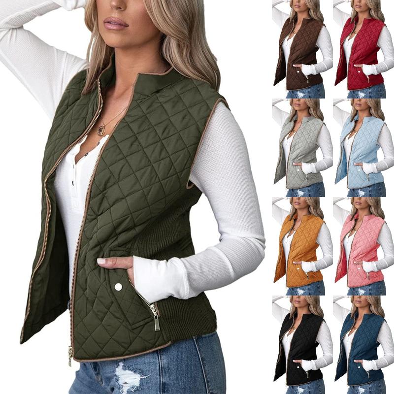 Goranbon Women's Vest Padded Stand Collar Lightweight Outerwear Casual Zip Pocket Quilted Vest Coat for Women