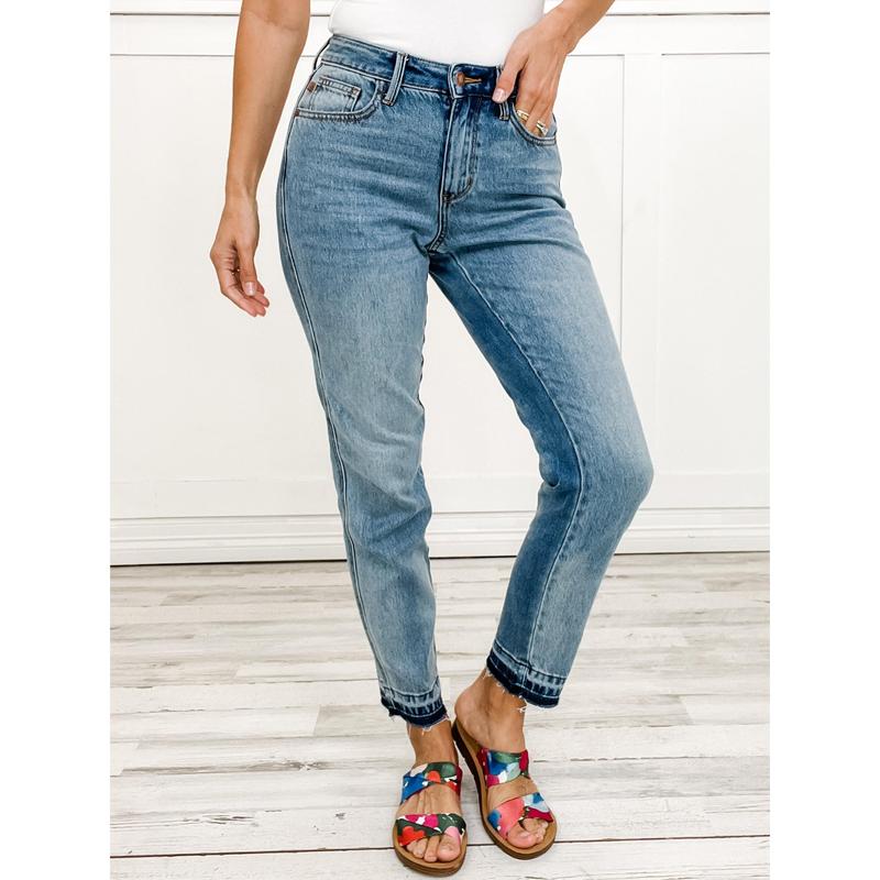 Judy Blue ROCK THE BOAT Mid-Rise Magic Release Hem Boyfriend Denim Jeans