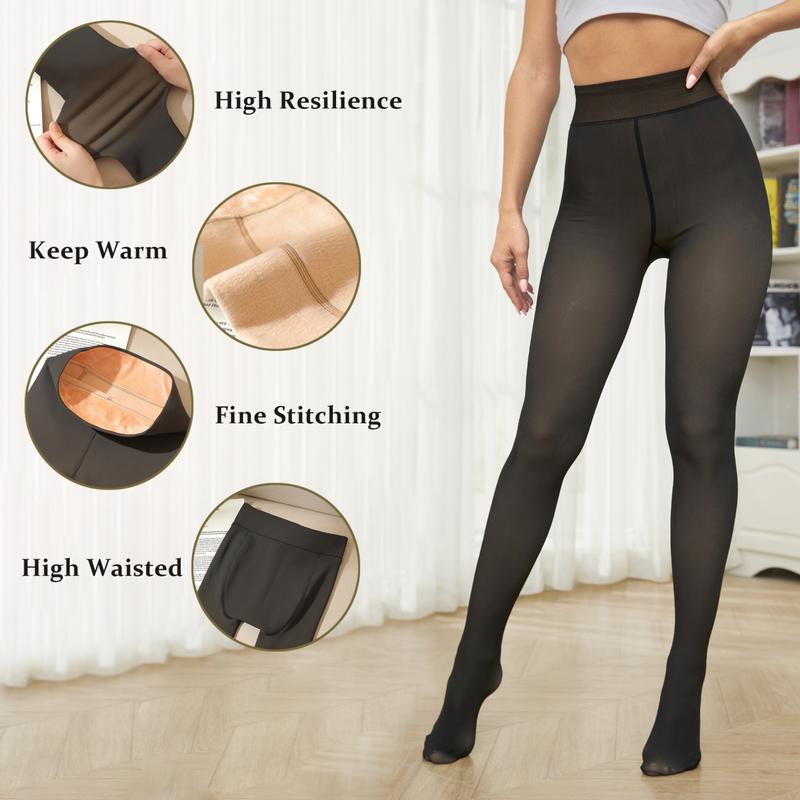 KISWON 2025 Newest Women Fake Transparent Tight Fleece Lined Thick High Waist Elasticity Thermal Pantyhose Warm leggings For Winter Womenswear Comfortable