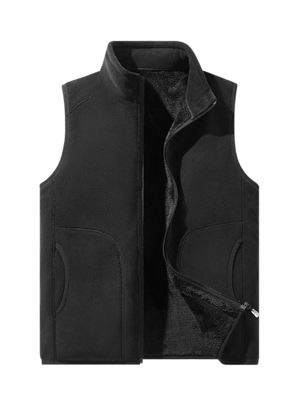 Women's Solid Color Zip Up Vest Jacket, Casual Pocket Stand Collar Sleeveless Outerwear for Fall & Winter, Ladies Sportswear for Outdoor Activities