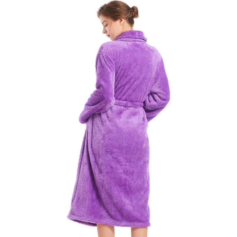 Womens Plush Fleece Robe, Cozy Warm Bathrobe Fuzzy Female Spa Robe With Pockets Womenswear Gowns Loungewear Nightwear