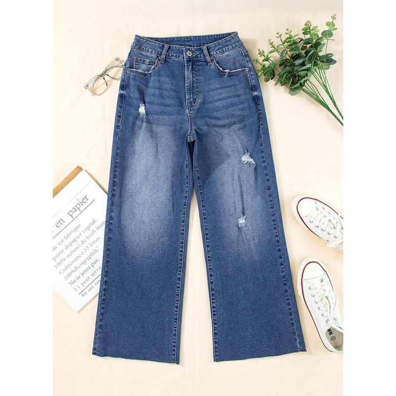 Dokotoo Womens High Waist Baggy Jeans Wide Leg Casual Petite 2024 8 points Length Stretch Denim Pants