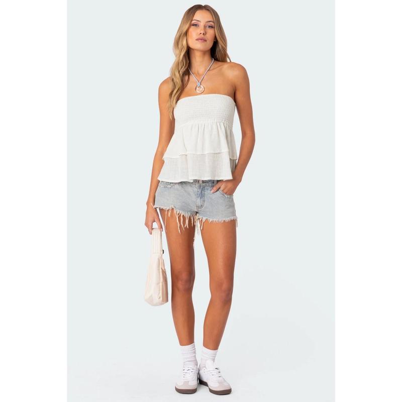 Harleigh Ruffled Linen Look Tube Top