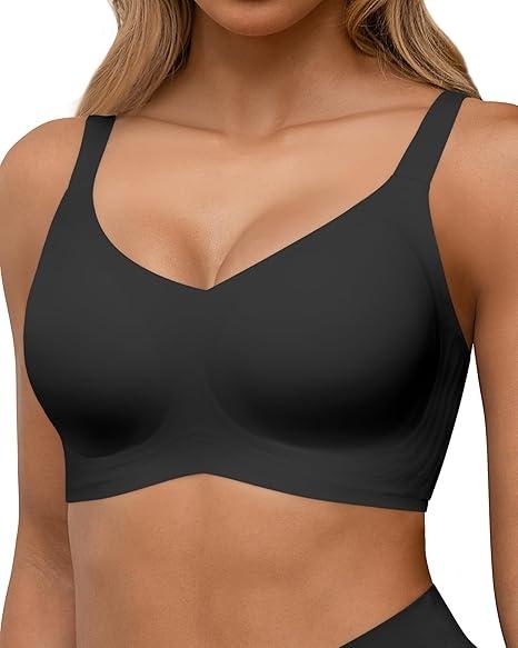 Full Coverage Seamless Wireless Push Up Bra for Women Comfort V Neck Bralettes with Support