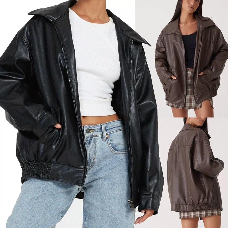 Womens Oversized Leather Jackets Fall Fashion Faux Suede Motorcycle Coats Winter Outfits Clothes 2024