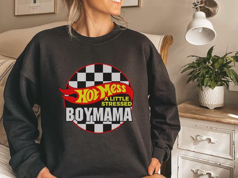 Hot Mess boy Mama Shirt, Mommy & Me Matching sweatshirt, Boy Mom Shirt, Hot Mess Never stress ,Boy Mom, Baby Boy, Funny Matching Outfits