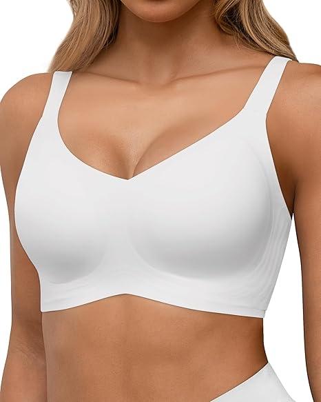 Full Coverage Seamless Wireless Push Up Bra for Women Comfort V Neck Bralettes with Support