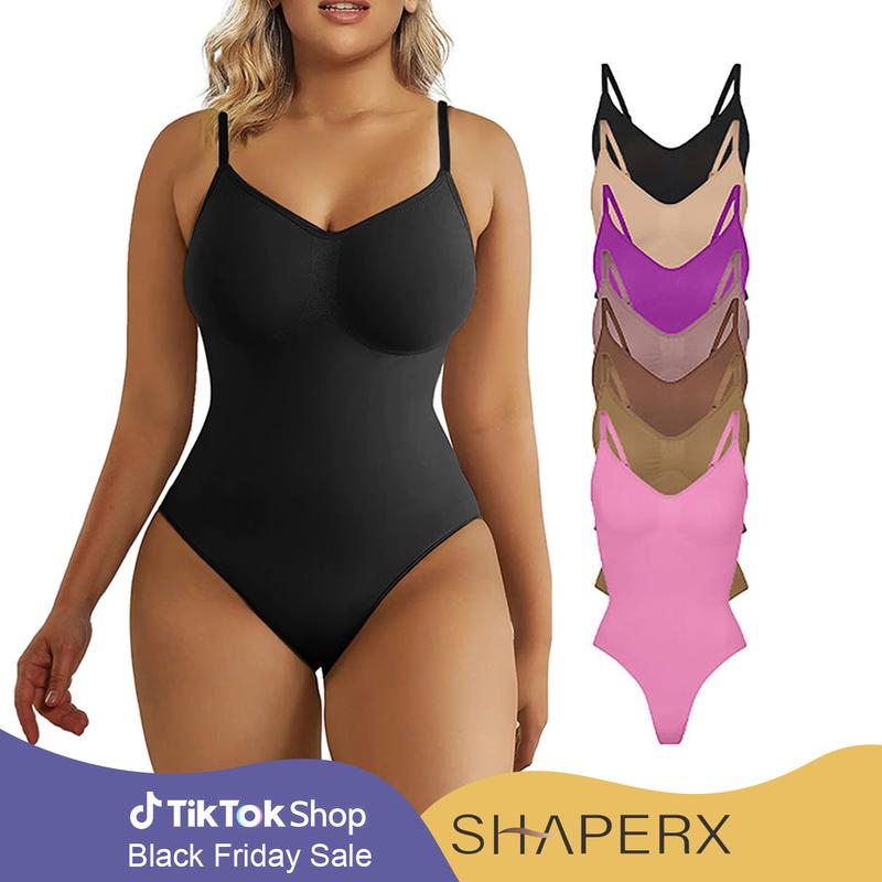 SHAPERX Seamless Bodysuit Tummy Control Shapewear Thong Style Women's Sculpting Snatched Body Suit Womenswear Tops Comfort Medium