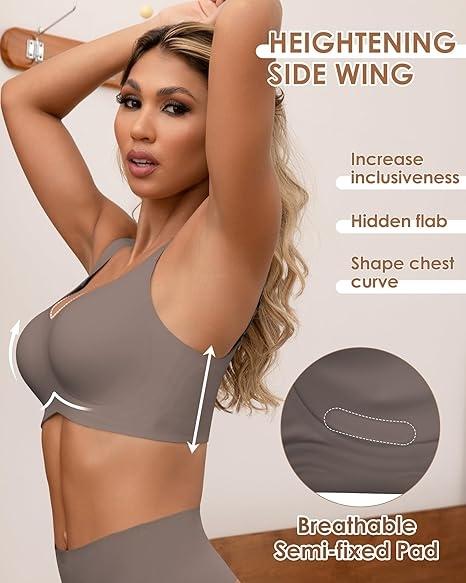 Full Coverage Seamless Wireless Push Up Bra for Women Comfort V Neck Bralettes with Support