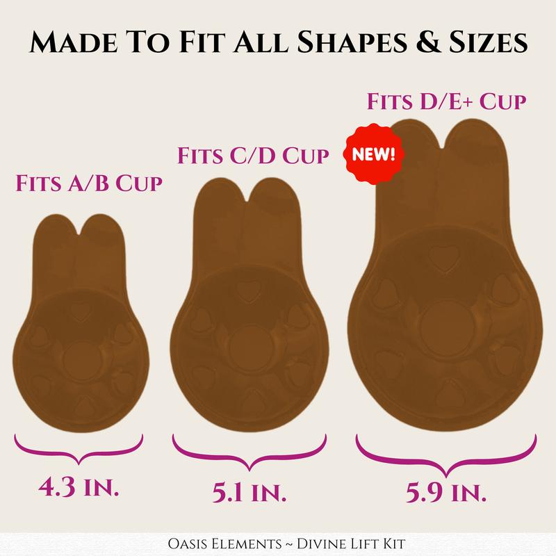 Divine Lift Kit - REUSABLE Sticky Bunny Bra with Boobtape and REUSABLE Silicone Nipple Covers - Breasts Coverage A-G Cup in Brown - Ultimate Breast Lift Set  -Portable Travel Bag outfit enhancer Invisible Push-Up Skin  Waterproof