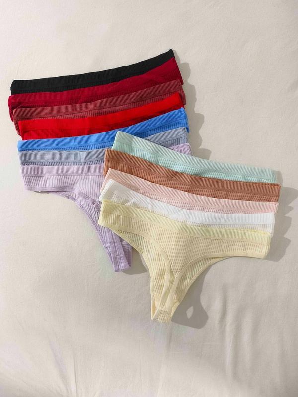 Women's Solid Color Thong, Casual Soft Comfy Breathable Panty for Daily Wear, Underwear for All Seasons