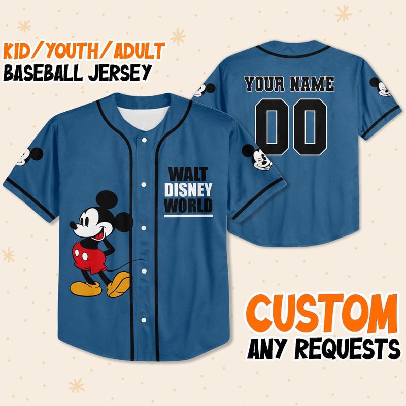 DISNEY MICKEY & CO. Personalize Walt Disney Navy Custom Youth Baseball Family Team Jersey Disney Cute Birthday Gift