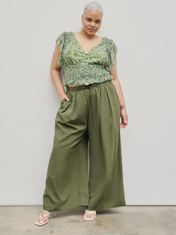 Cider [8 colors, Size 0-26] Elastic Waist Wide Leg Trousers