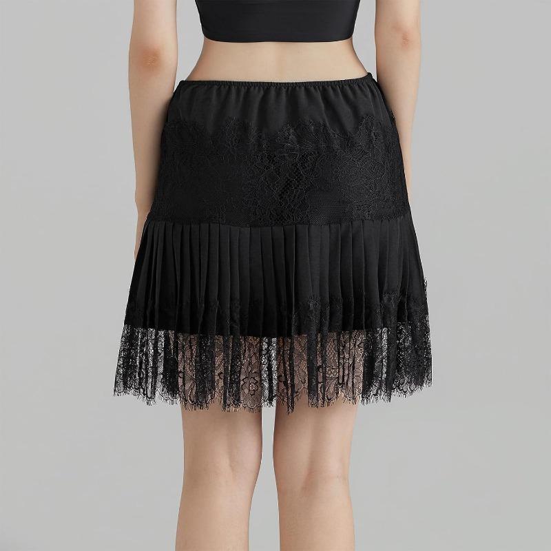 Women Y2k Lace Mini Skirt Low Rise Pleated Ruffle Half Slip Skirt Layered Flowy Short Skirt Streetwear bubble skirt Bottom Fashion