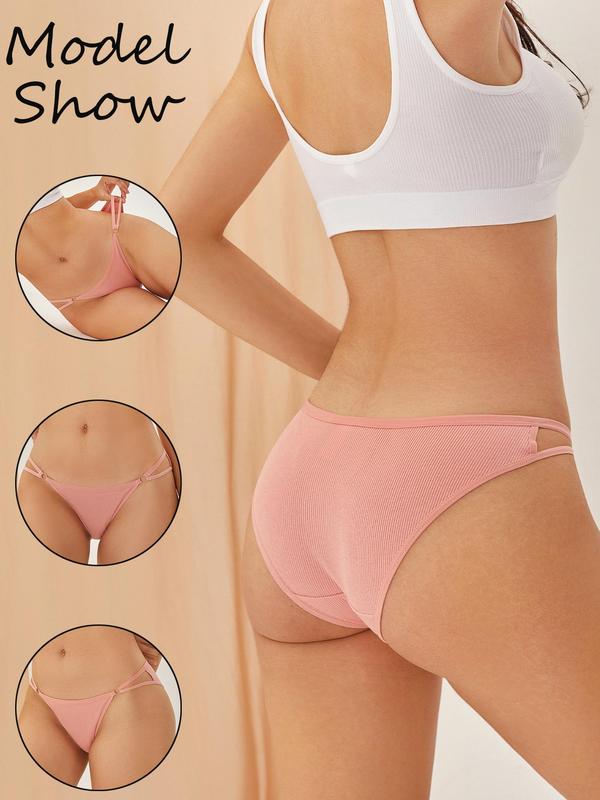 Women's 5pcs Plain O-ring Linked Cut Out Knickers, Casual Soft Comfy Breathable Panties for Daily Wear, Women's Underwear for All Seasons