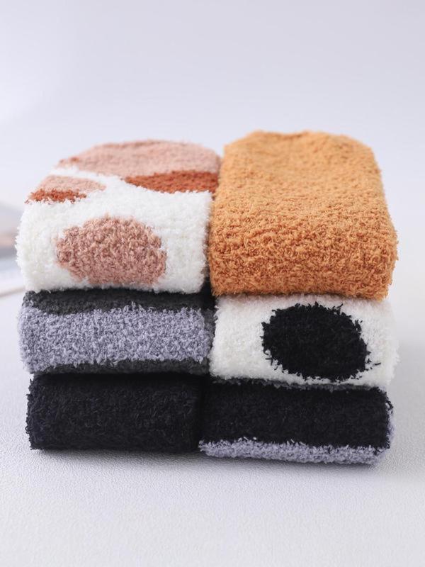 Women's Colorblock Striped & Cartoon Cat Paw Print Fuzzy Socks, Casual Soft Comfortable Crew Socks for Fall & Winter, Women's Socks for Daily Wear, Fall Wear, Fallfreshness Socks