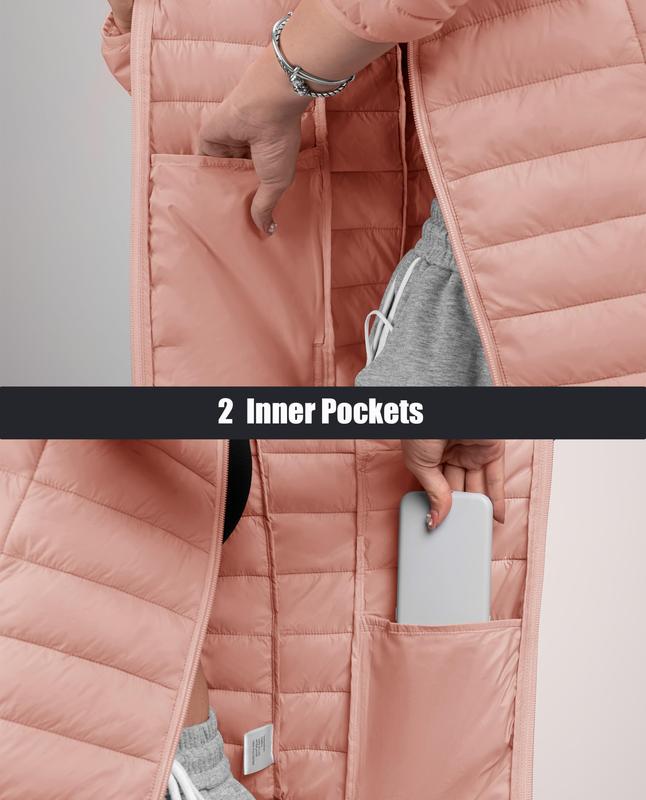 Women's Puffer Jacket Lightweight Quilted Padded 4 Pockets Zip-up Stand-collar Winter Fleece Coat