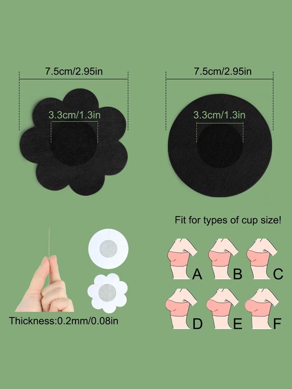 Women's 20pcs Floral & Round Shaped Disposable Non-Woven Nipple Cover, Breathable Invisible Nipple Breast Stickers for Daily Wear, Women's Lingerie Accessories for All Seasons