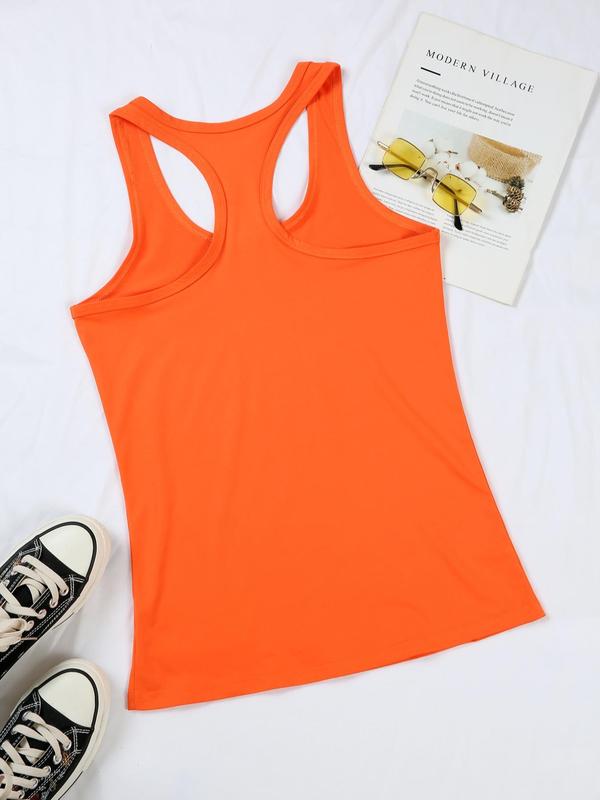 Women's Letter Print Scoop Neck Tank Top, Casual Breathable Racerback Sleeveless Top for Daily Wear, Ladies Clothes for All Seasons