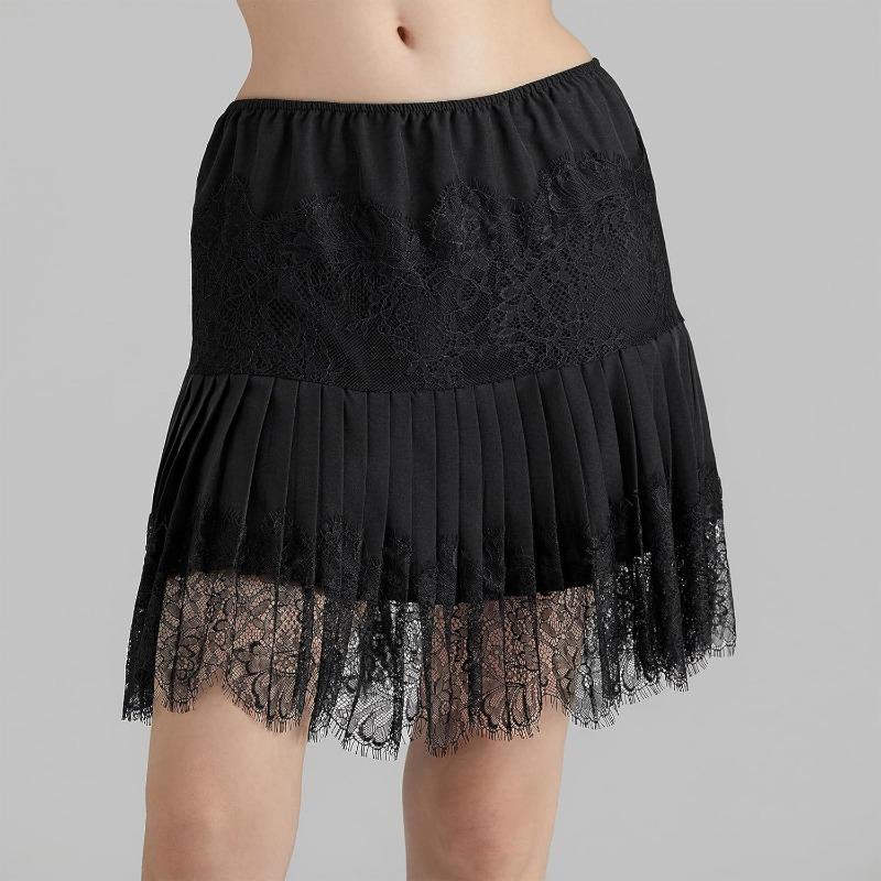 Women Y2k Lace Mini Skirt Low Rise Pleated Ruffle Half Slip Skirt Layered Flowy Short Skirt Streetwear bubble skirt Bottom Fashion