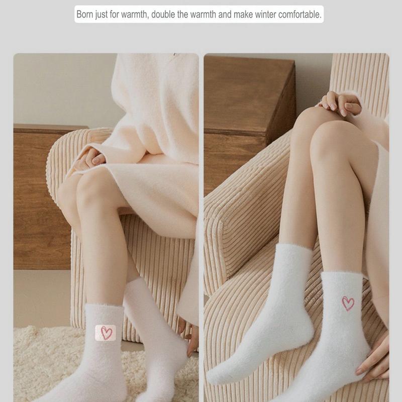 5 Pairs Heart Embroidery Socks, Cute & Warm Fluffy Thick  Socks  Women's Stockings &Hosiery Soft Ankle Socks Fit Fuzzy Stretchy Everyday Embroidered Womenswear Comfort Winter