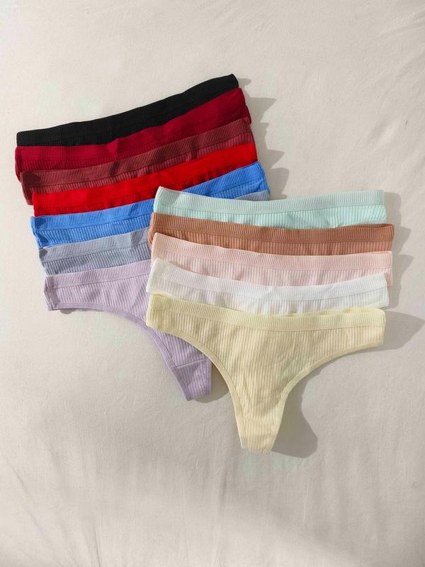 Women's Solid Color Thong, Casual Soft Comfy Breathable Panty for Daily Wear, Underwear for All Seasons