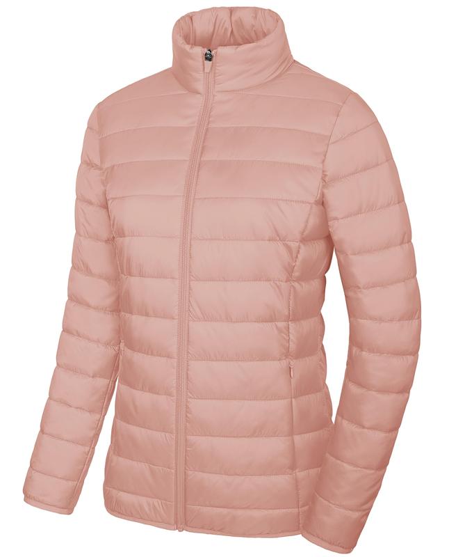 Women's Puffer Jacket Lightweight Quilted Padded 4 Pockets Zip-up Stand-collar Winter Fleece Coat