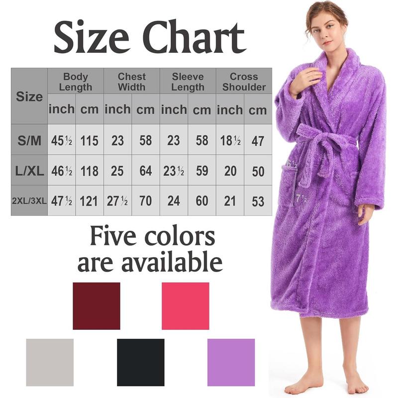 Womens Plush Fleece Robe, Cozy Warm Bathrobe Fuzzy Female Spa Robe With Pockets Womenswear Gowns Loungewear Nightwear