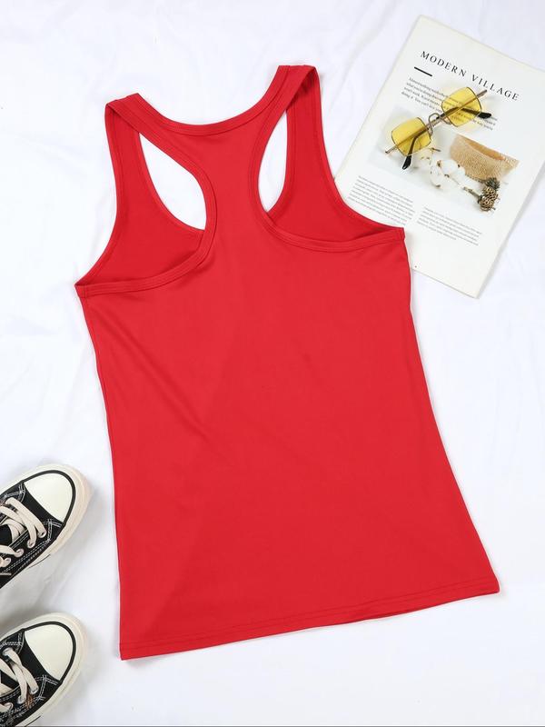 Women's Letter Print Scoop Neck Tank Top, Casual Breathable Racerback Sleeveless Top for Daily Wear, Ladies Clothes for All Seasons