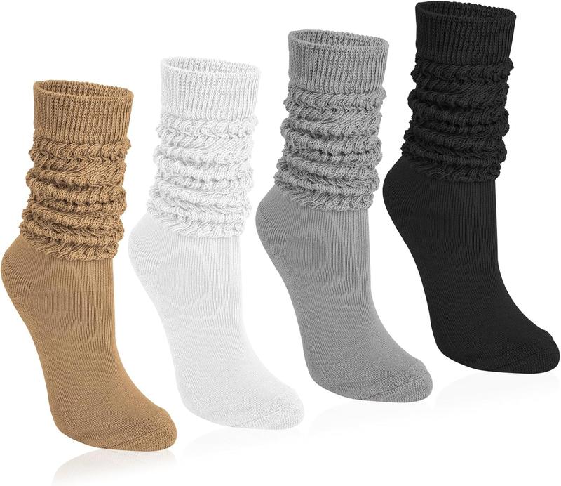 4 Pairs Women Slouch Socks Soft Knee High Scrunch Slouchy Socks Knit Tube Extra Long Socks for Women