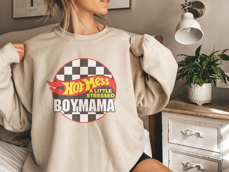 Hot Mess boy Mama Shirt, Mommy & Me Matching sweatshirt, Boy Mom Shirt, Hot Mess Never stress ,Boy Mom, Baby Boy, Funny Matching Outfits