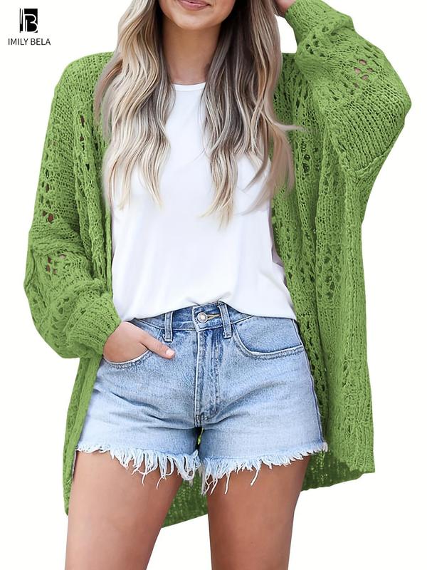 Women's Hollow Out Open Front Longsleeves Cardigan Sweater, Summer Cardigan for Women, Lady Casual Comfort Long Sleeve Knit Cardigans, Fashion Outerwear, Cardigan for Women, Fall Clothes, Ladies Knitwear Clothes, Halloween, Halloween Costume