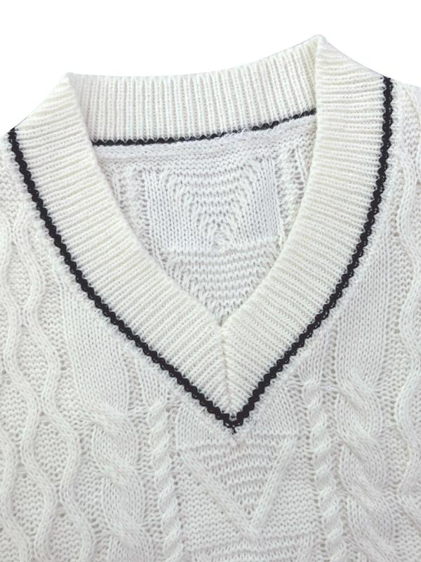 Women's V Neck Sweater Vest without Tee, Casual Sleeveless Cable Knit Top for Spring & Fall, Fashion Women's Knitwear for Daily Wear