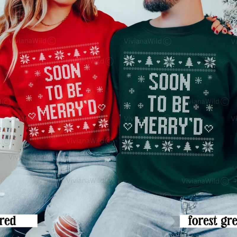 Ugly Christmas Sweater Couple, Soon To Be Merry'd, Merry Bride, Married Christmas, Matching Sweater Couples, Mr and Mrs Christmas Wedding