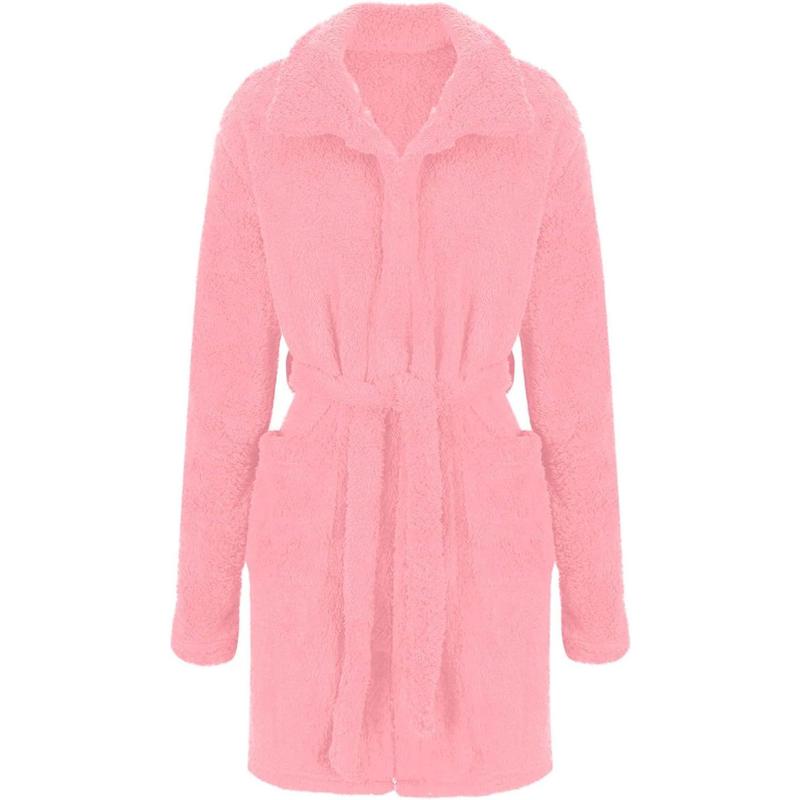 Women's Fuzzy Robe Lapel Bathrobe Belted Bath Robes Plush Outfits Pockets Nightgowns