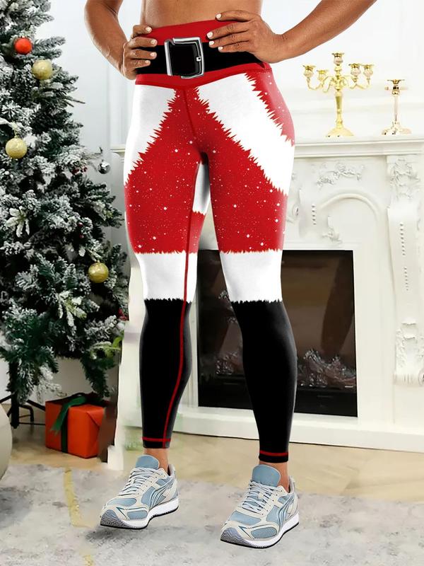 Women's Christmas Print High Waist Leggings, Casual Comfy Breathable Skinny Pants for Daily Wear, Ladies Bottoms for All Seasons