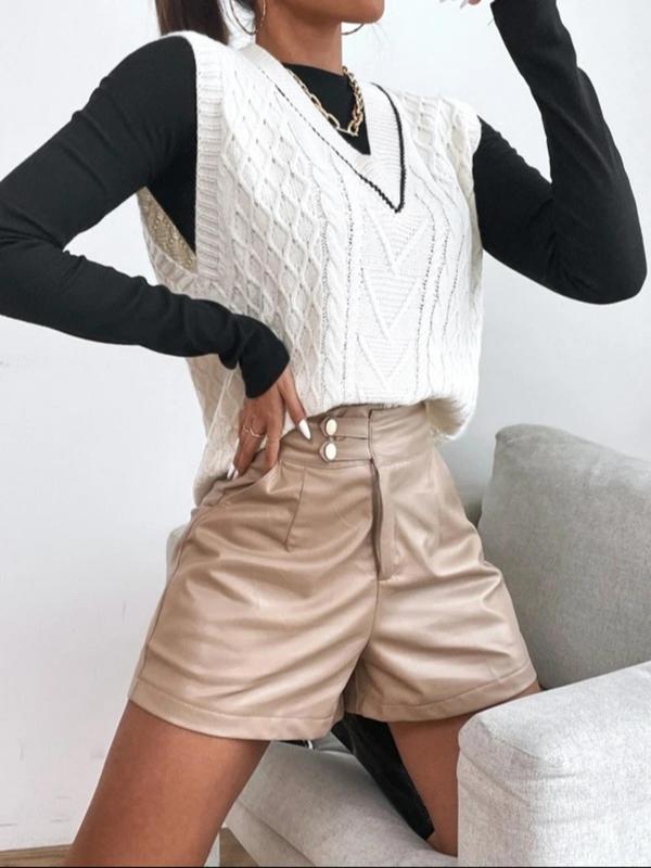 Women's V Neck Sweater Vest without Tee, Casual Sleeveless Cable Knit Top for Spring & Fall, Fashion Women's Knitwear for Daily Wear